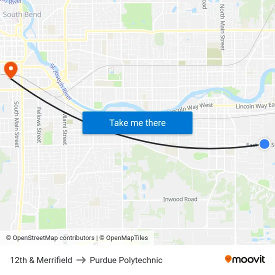 12th & Merrifield to Purdue Polytechnic map