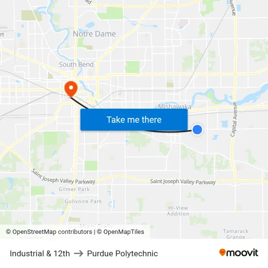 Industrial & 12th to Purdue Polytechnic map