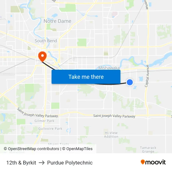 12th & Byrkit to Purdue Polytechnic map