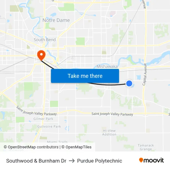 Southwood & Burnham Dr to Purdue Polytechnic map