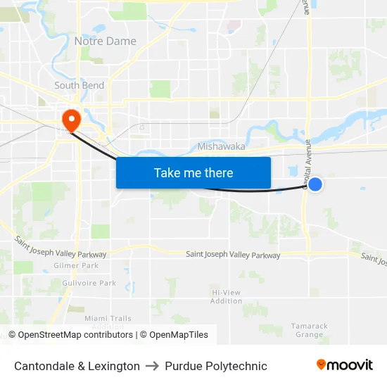 Cantondale & Lexington to Purdue Polytechnic map