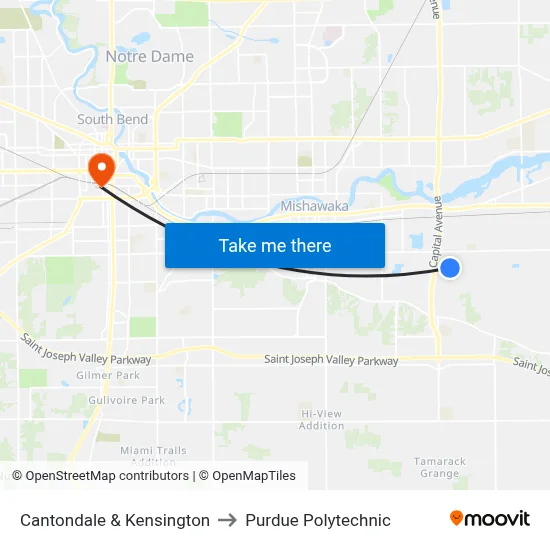Cantondale & Kensington to Purdue Polytechnic map