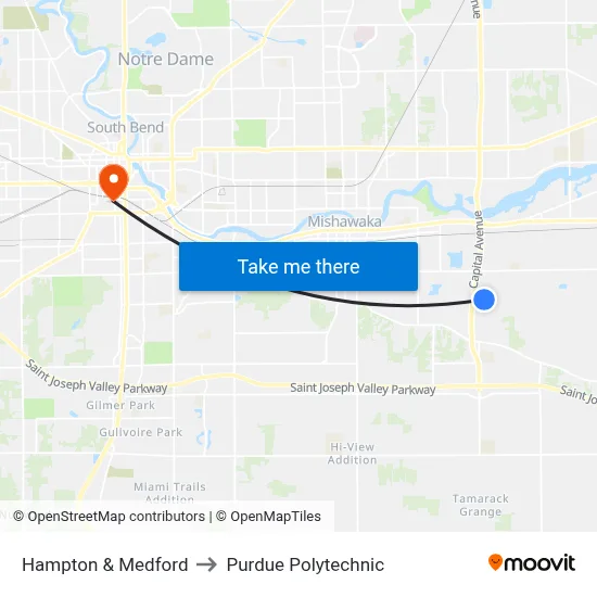 Hampton & Medford to Purdue Polytechnic map