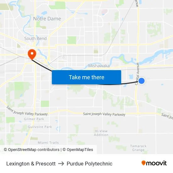 Lexington & Prescott to Purdue Polytechnic map