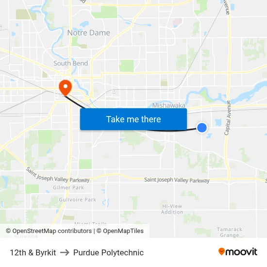 12th & Byrkit to Purdue Polytechnic map