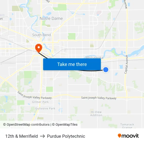 12th & Merrifield to Purdue Polytechnic map