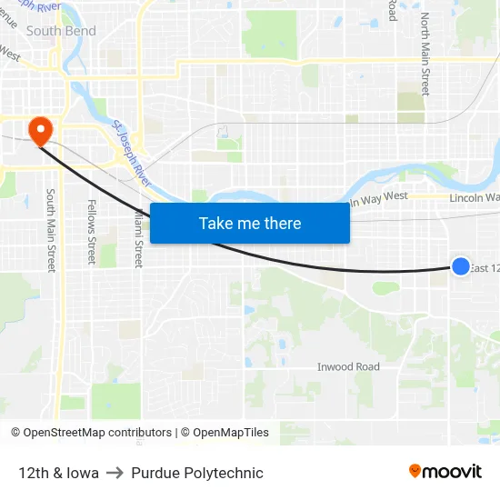 12th & Iowa to Purdue Polytechnic map