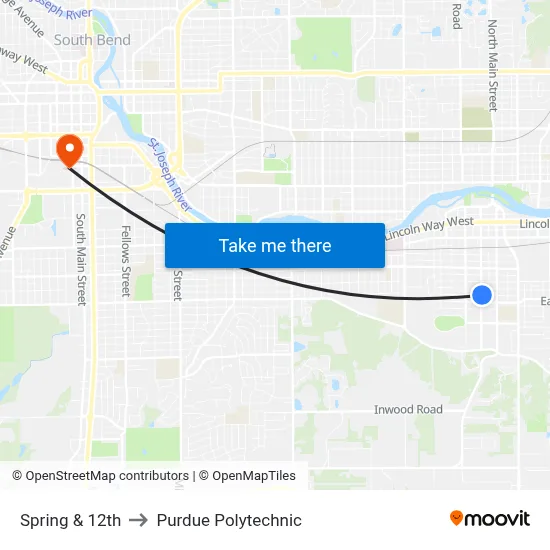 Spring & 12th to Purdue Polytechnic map