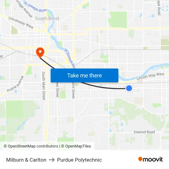 Milburn & Carlton to Purdue Polytechnic map