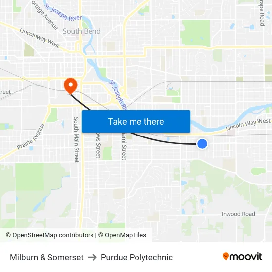 Milburn & Somerset to Purdue Polytechnic map