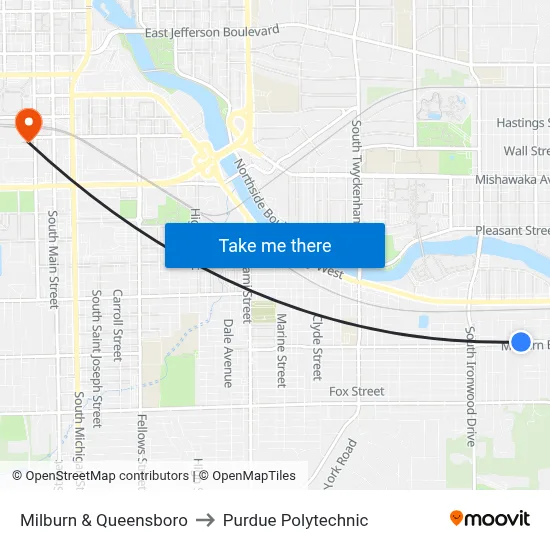 Milburn & Queensboro to Purdue Polytechnic map