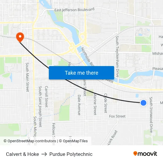 Calvert & Hoke to Purdue Polytechnic map