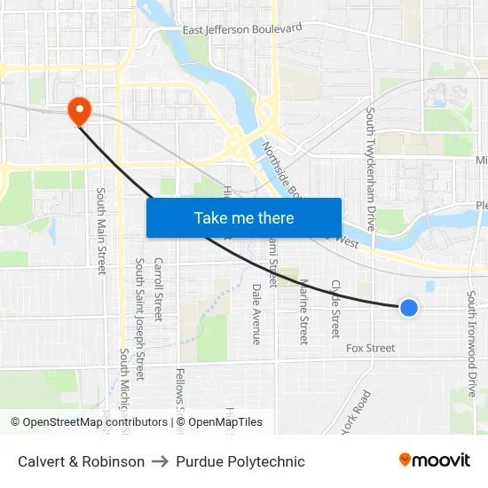 Calvert & Robinson to Purdue Polytechnic map