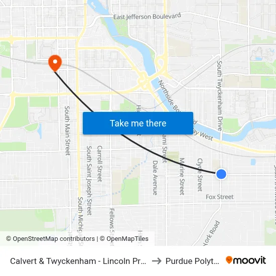 Calvert & Twyckenham - Lincoln Primary Center to Purdue Polytechnic map