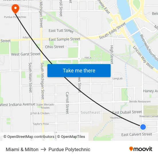 Miami & Milton to Purdue Polytechnic map
