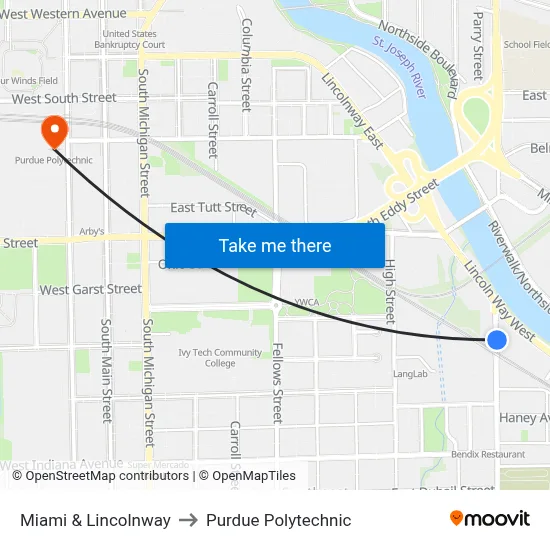 Miami & Lincolnway to Purdue Polytechnic map