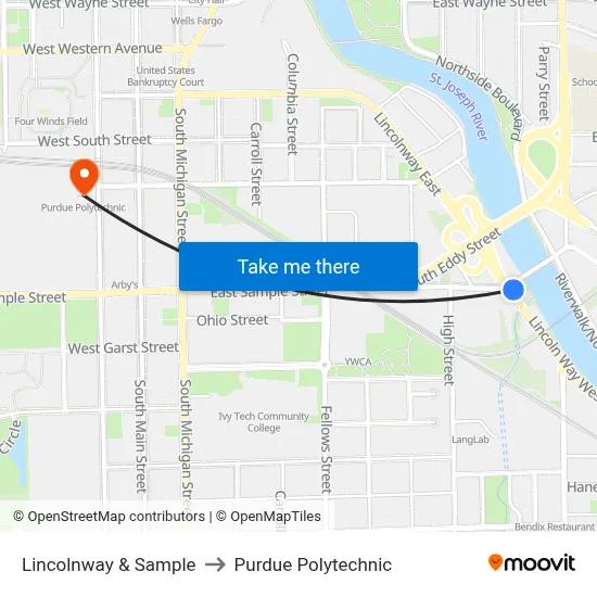 Lincolnway & Sample to Purdue Polytechnic map