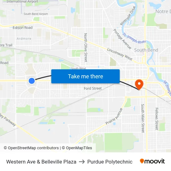 Western Ave & Belleville Plaza to Purdue Polytechnic map