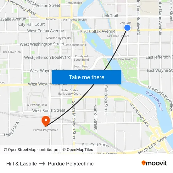 Hill & Lasalle to Purdue Polytechnic map