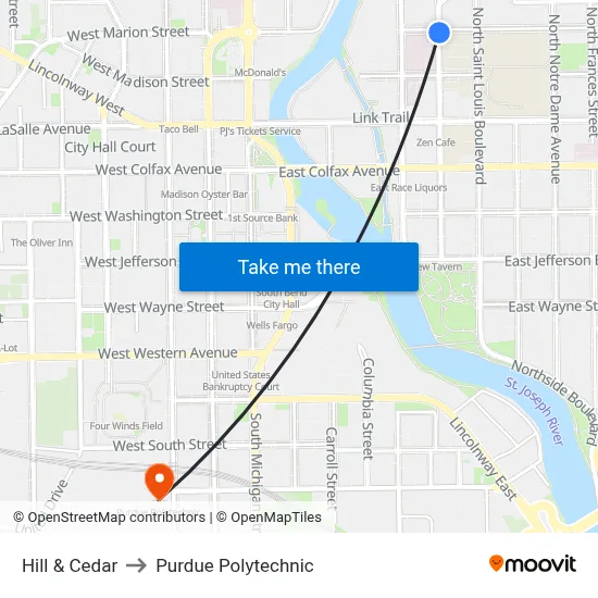 Hill & Cedar to Purdue Polytechnic map