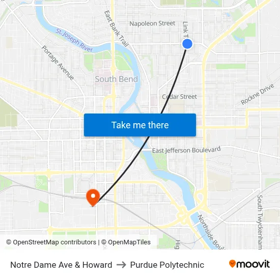 Notre Dame Ave & Howard to Purdue Polytechnic map