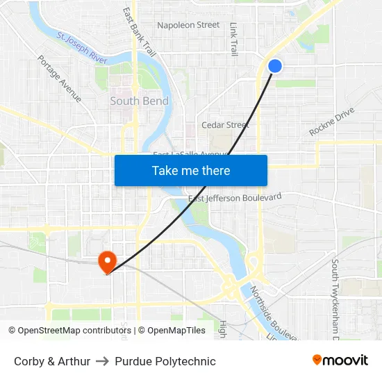 Corby & Arthur to Purdue Polytechnic map