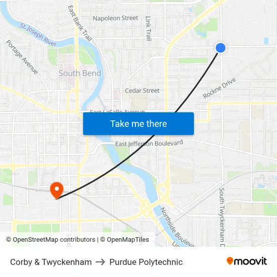 Corby & Twyckenham to Purdue Polytechnic map