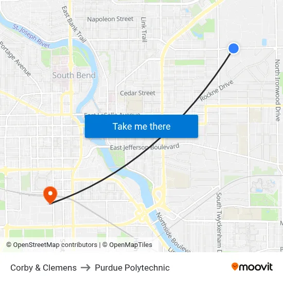 Corby & Clemens to Purdue Polytechnic map