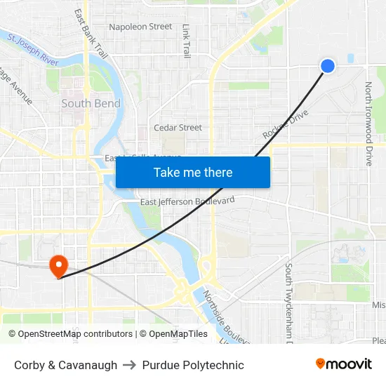 Corby & Cavanaugh to Purdue Polytechnic map