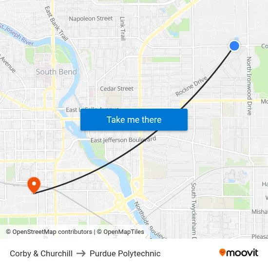 Corby & Churchill to Purdue Polytechnic map