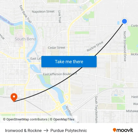 Ironwood & Rockne to Purdue Polytechnic map