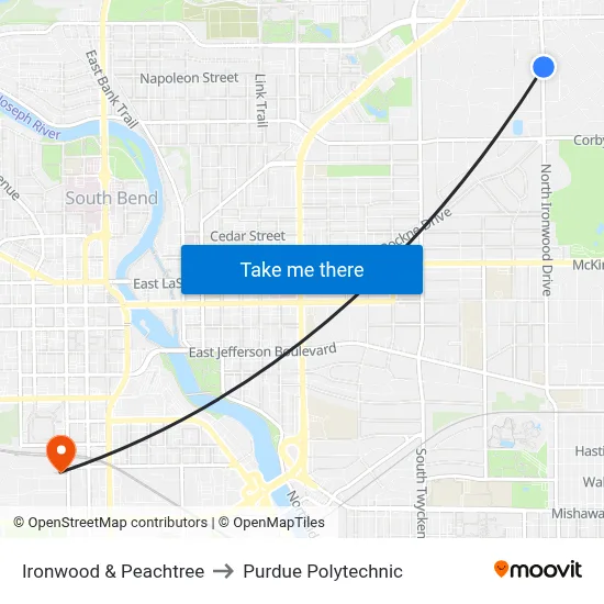 Ironwood & Peachtree to Purdue Polytechnic map