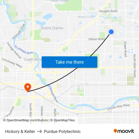 Hickory & Keller to Purdue Polytechnic map