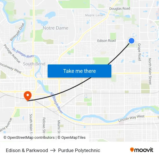 Edison & Parkwood to Purdue Polytechnic map