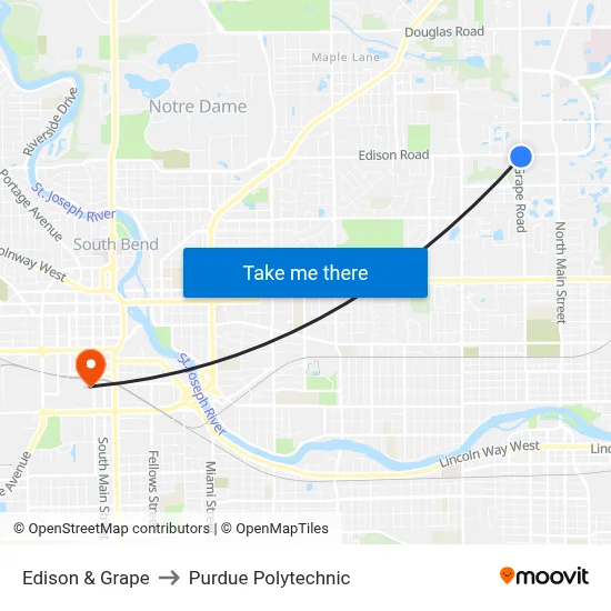 Edison & Grape to Purdue Polytechnic map