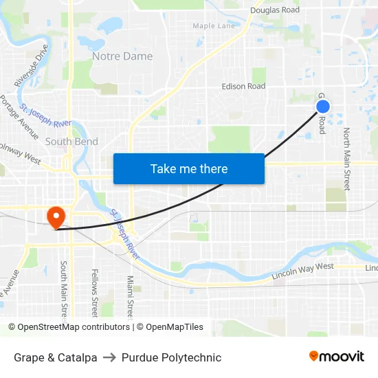 Grape & Catalpa to Purdue Polytechnic map