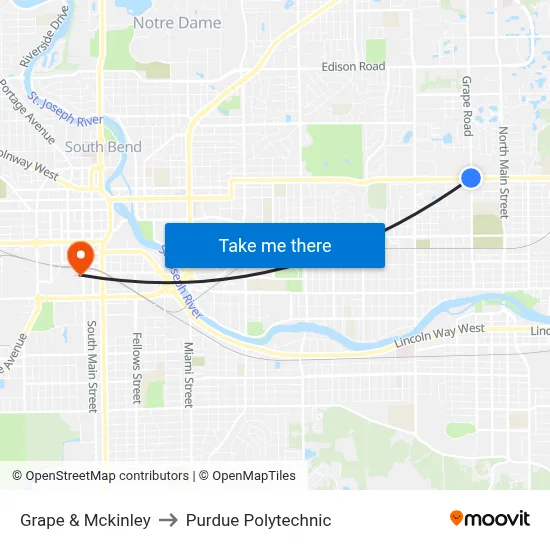 Grape & Mckinley to Purdue Polytechnic map