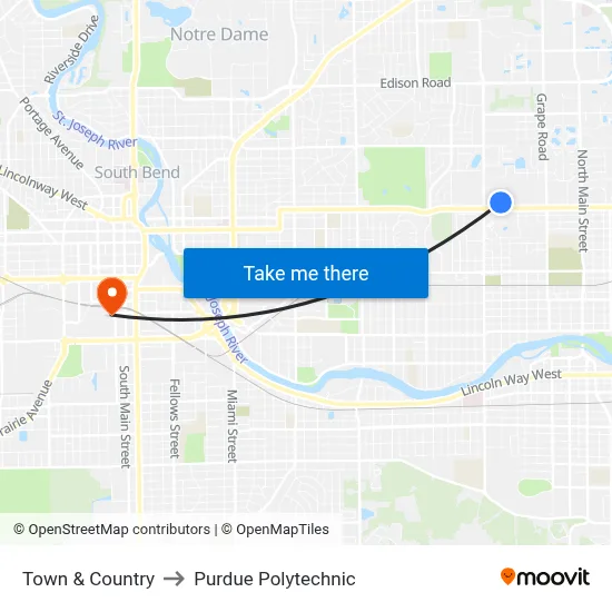 Town & Country to Purdue Polytechnic map