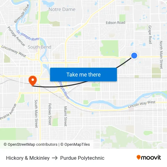 Hickory & Mckinley to Purdue Polytechnic map