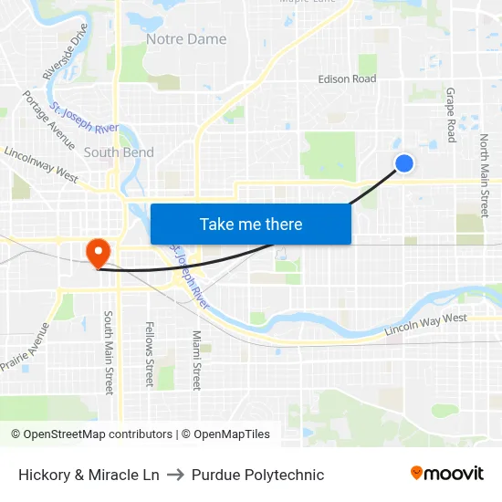 Hickory & Miracle Ln to Purdue Polytechnic map