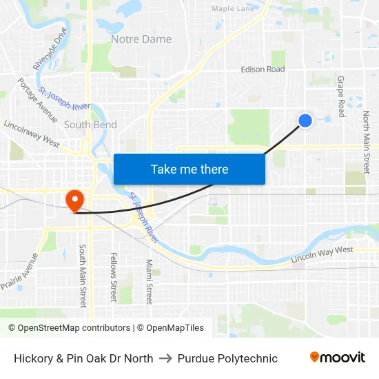 Hickory & Pin Oak Dr North to Purdue Polytechnic map