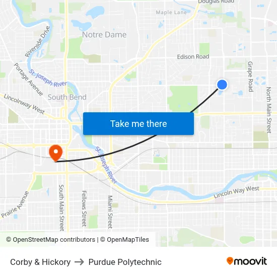 Corby & Hickory to Purdue Polytechnic map