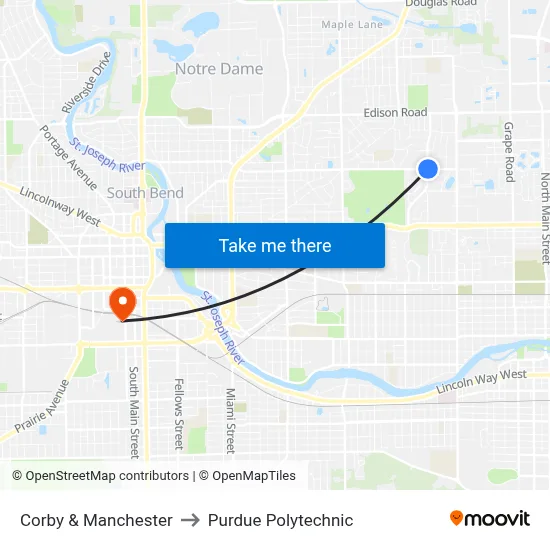 Corby & Manchester to Purdue Polytechnic map