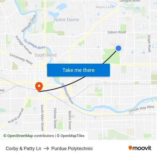 Corby & Patty Ln to Purdue Polytechnic map