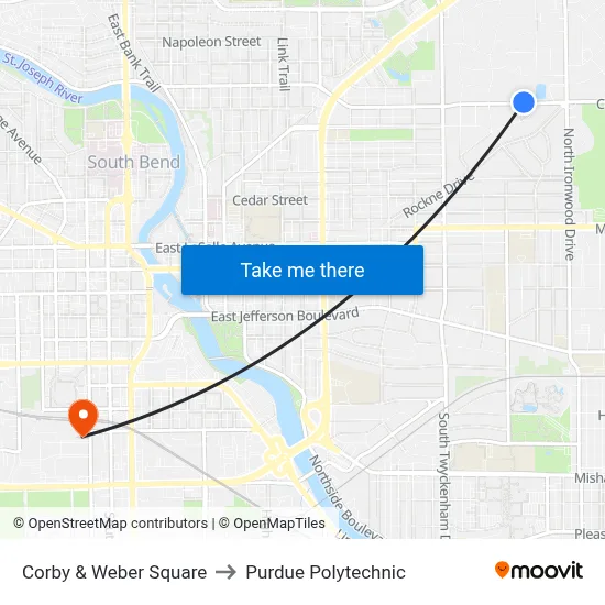 Corby & Weber Square to Purdue Polytechnic map