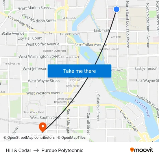 Hill & Cedar to Purdue Polytechnic map