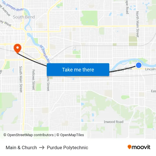 Main & Church to Purdue Polytechnic map