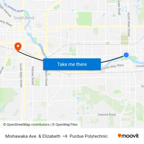 Mishawaka Ave. & Elizabeth to Purdue Polytechnic map