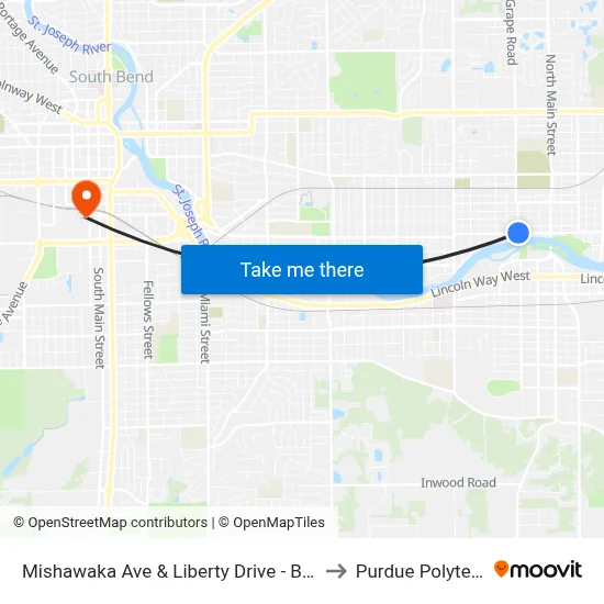 Mishawaka Ave & Liberty Drive - Battell Park to Purdue Polytechnic map