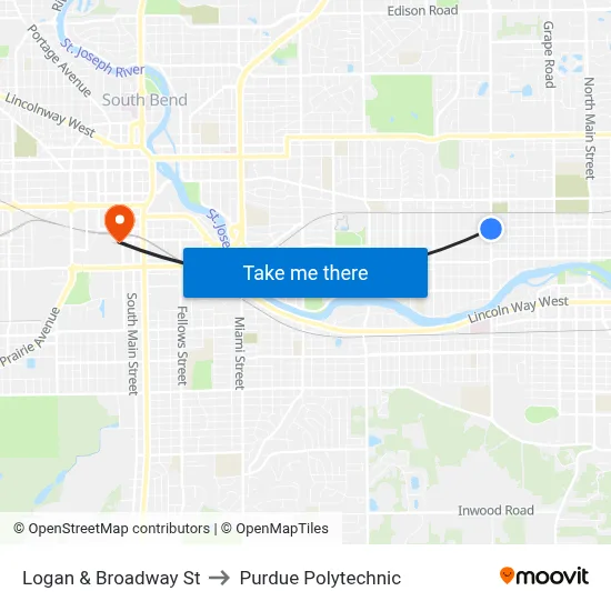 Logan & Broadway St to Purdue Polytechnic map